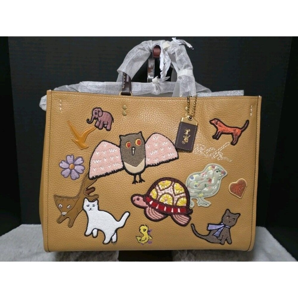 Coach Rogue 39 Animal Creature Patches Large Tote Bag Cat Owl Elephant -NWT